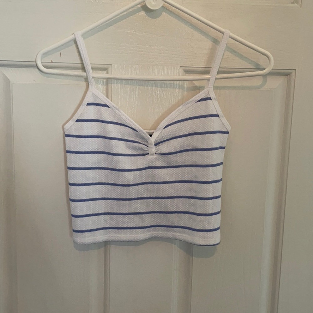 Blue and white striped cropped tank top